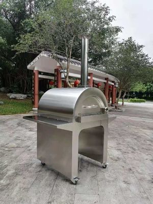 4 roda Stainless Steel Kayu Dipecat Pizza Oven Sikat Luar Ruangan Stainless Pizza Oven